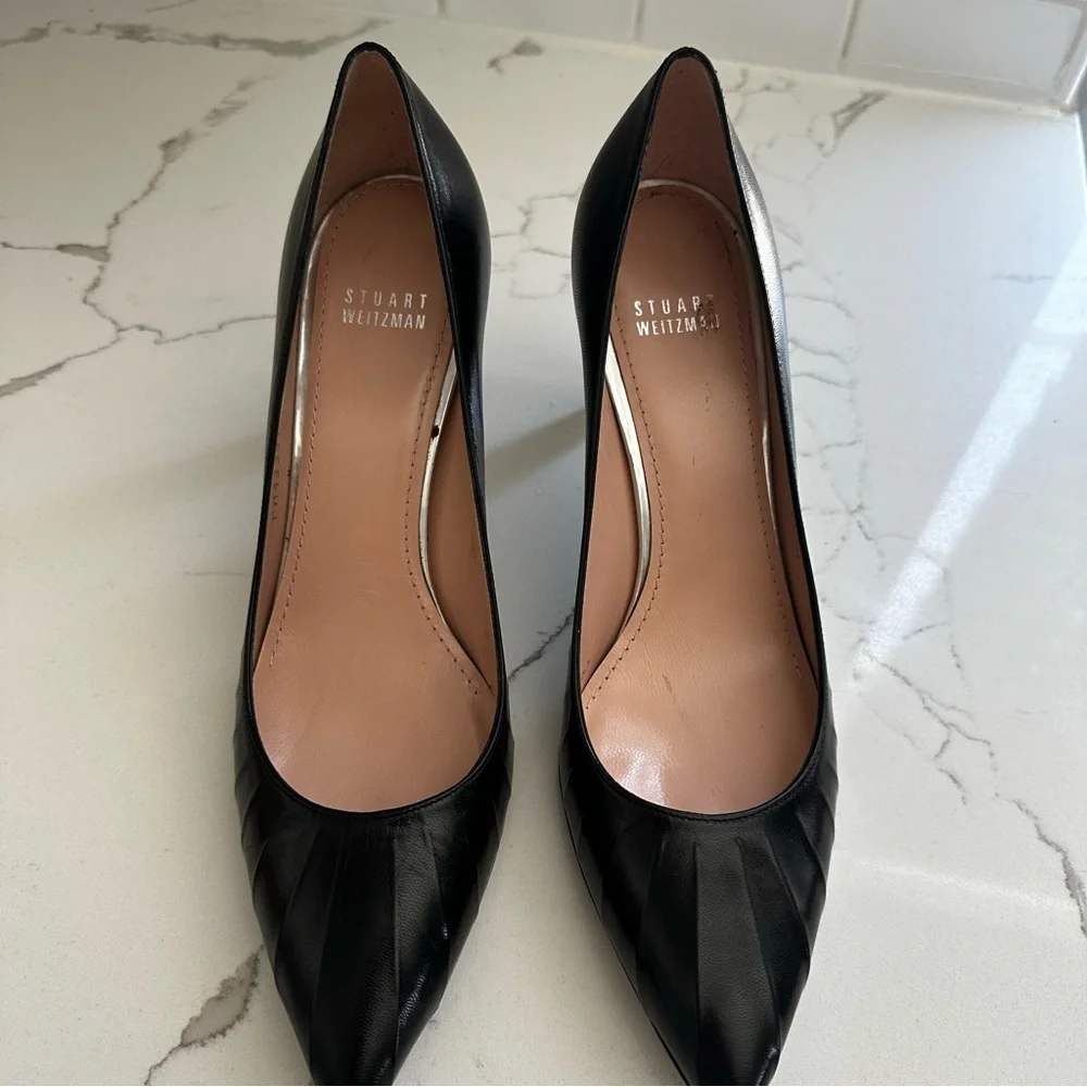 Stuart Weitzman Black Pointed Leather Heels